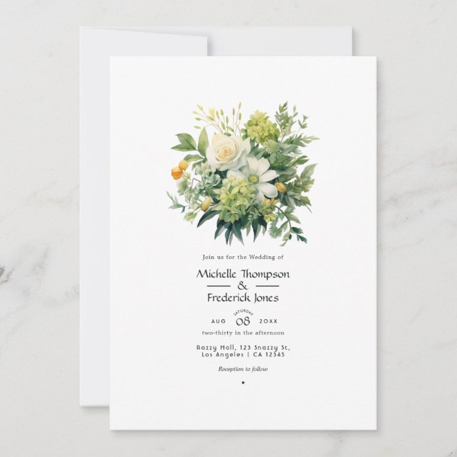 Invitación Boda floral tonos de verde (Anverso)