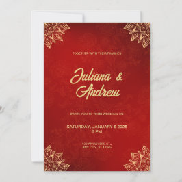 Invitación Boda floral tradicional Gold y Red Classic