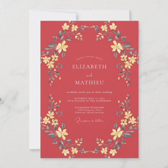 Invitación Boda floral tradicional roja (Anverso)