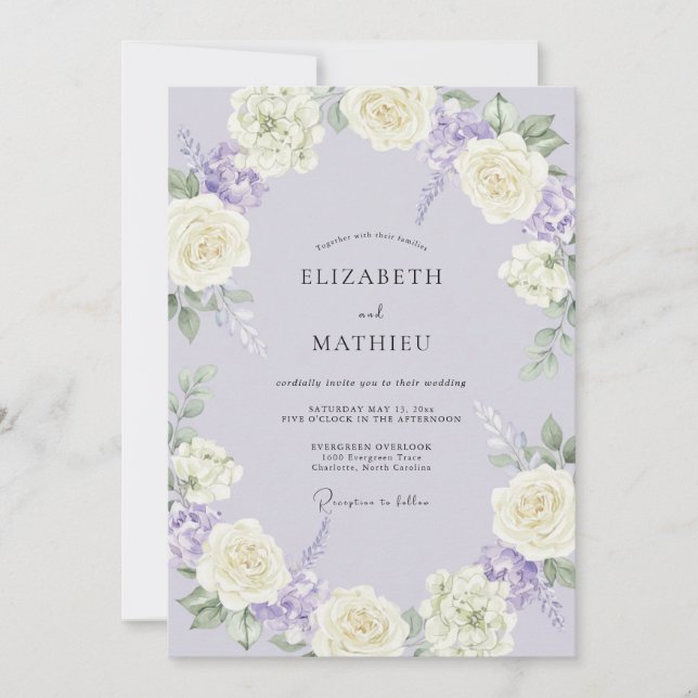 Invitación Boda Floral Tranquila de Lavanda (Anverso)