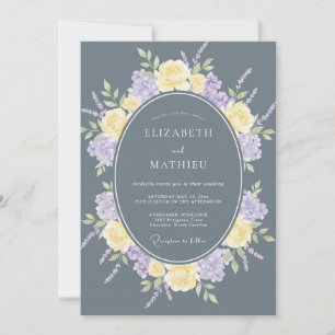 Invitación Boda Floral Tranquila Gris Pizarra
