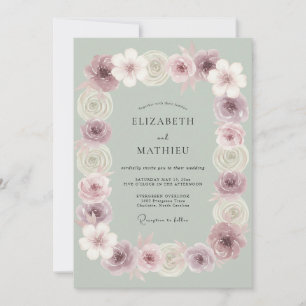 Invitación Boda Floral Tranquila Verde Salvia