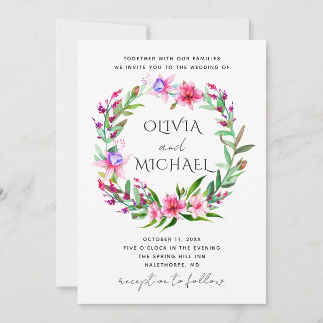 Invitación Boda floral tropical acuático. Flores hawaianas (Anverso)