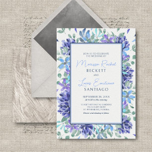 Invitación Boda floral tropical azul