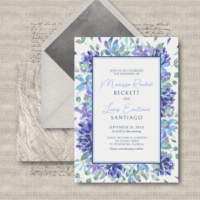 Invitación Boda floral tropical azul (Subido por el creador)