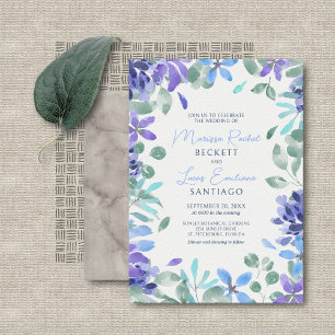 Invitación Boda floral tropical azul