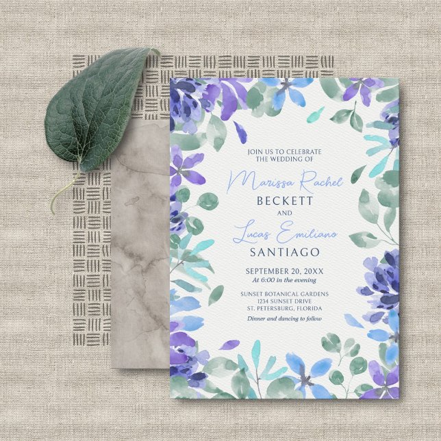 Invitación Boda floral tropical azul (Subido por el creador)