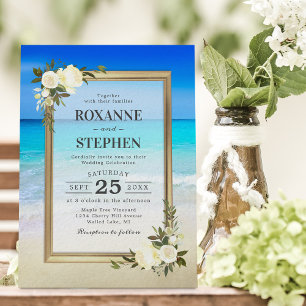 Invitación Boda Floral Tropical Beach Shore