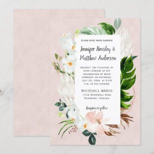 Invitación Boda floral tropical blanco y Rubor