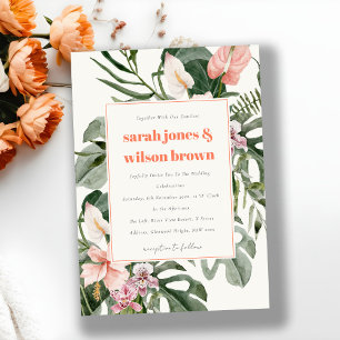 Invitación Boda floral tropical boho Vibrante tono melocotón