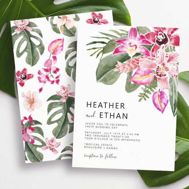 Invitación Boda floral tropical colorida (Colorful Watercolor Tropical Floral Wedding Invitation by Painted Paperie
)