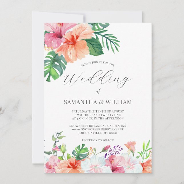 Invitación Boda floral tropical de acuarela (Anverso)