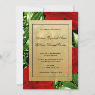 Invitación Boda floral tropical de hibisco rojo elegante