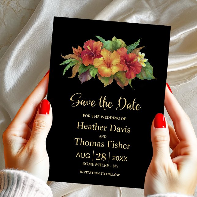 Invitación Boda floral tropical de Hibiscus salva la fecha (Subido por el creador)