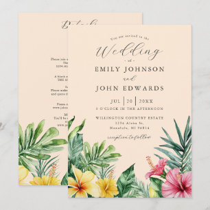 Invitación Boda floral tropical de melocotón todo en uno