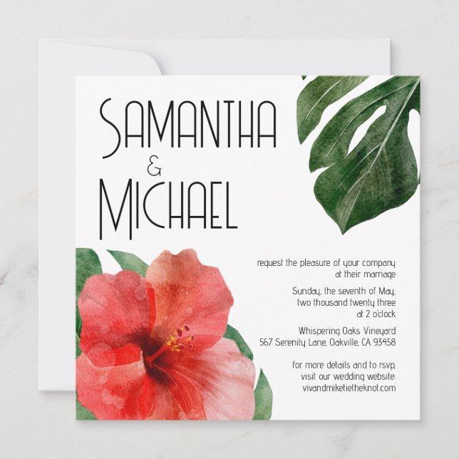 Invitación Boda floral tropical de Moda moderna (Anverso)