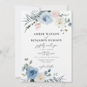 Invitación Boda floral tropical de Rubor Light Blue Beach