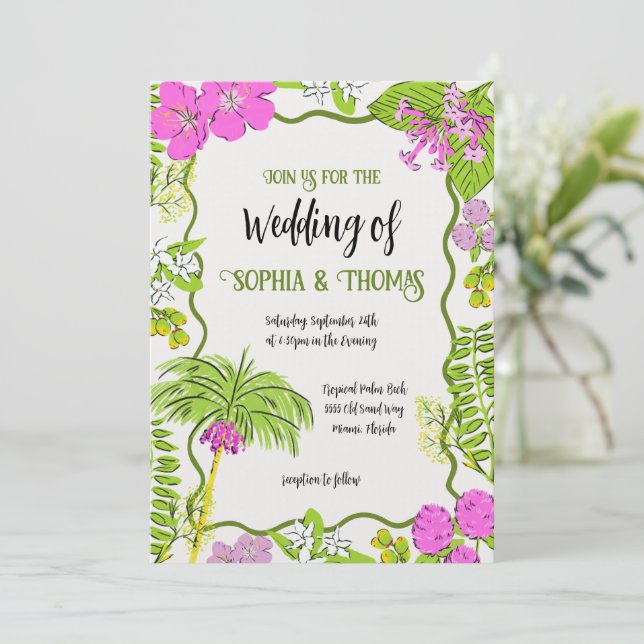 Invitación Boda floral tropical Funky dibujado (Anverso de pie)