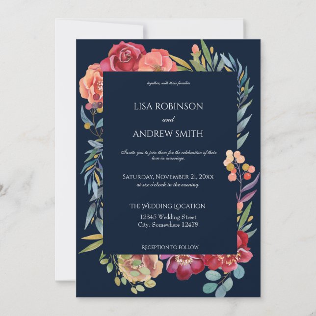 Invitación Boda floral tropical geométrica de Borgoña - Armad (Anverso)