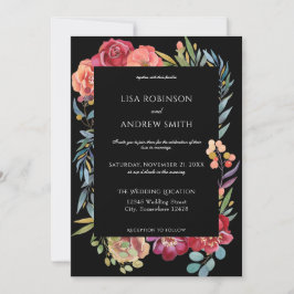 Invitación Boda floral tropical geométrico de Borgoña - negro