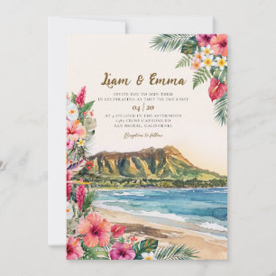 Invitación Boda floral tropical hawaiana