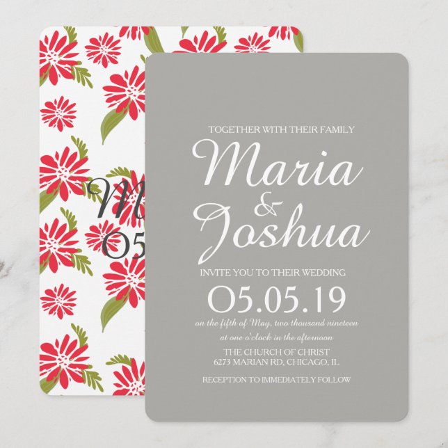 Invitación Boda Floral Tropical Hojas Daisy (Anverso / Reverso)