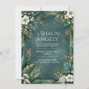 Invitación Boda floral tropical malhumorada esmeralda dorada