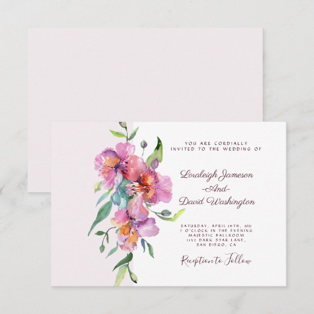 Invitación Boda floral tropical rosa personalizada (Anverso / Reverso)