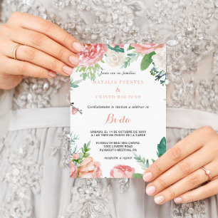 Invitación Boda floral tropical Rubor rosado moderno