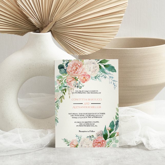 Invitación Boda floral tropical Rubor rosado moderno (Subido por el creador)