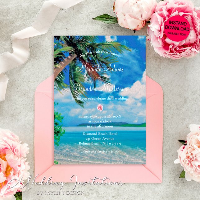 Invitación Boda Floral Tropical Verano Palm Beach (Subido por el creador)