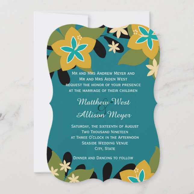 Invitación Boda floral tropical Verde azulado (Anverso)