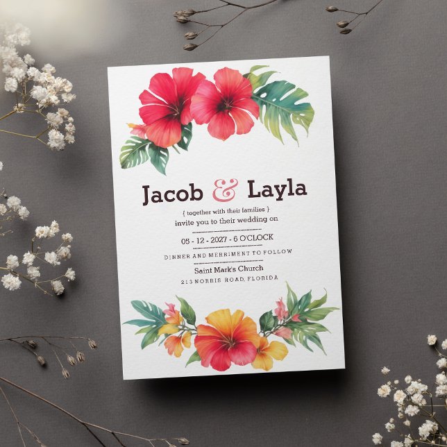 Invitación Boda floral tropical verde naranja rosa verano (Summer pink orange green tropical floral wedding)