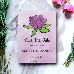 Invitación Boda floral turbia de loto morado Salva la fecha