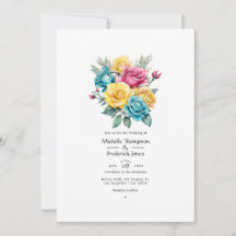 Boda floral turquesa, amarilla y rosa