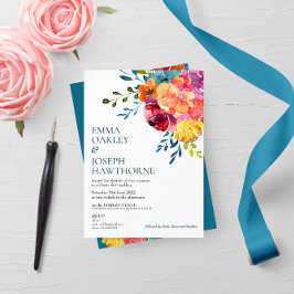 Invitación Boda floral turquesa brillante de verano