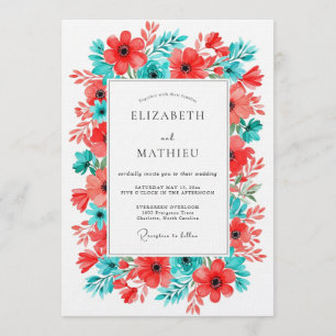 Invitación Boda Floral Turquesa Coral
