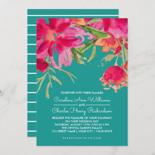 Invitación Boda floral turquesa Fuchsia acuarela