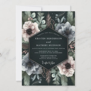 Invitación Boda Floral Turquesa Profunda y Melancólica