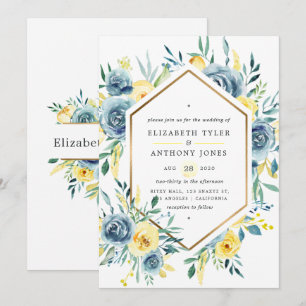 Invitación Boda floral turquesa y amarillo