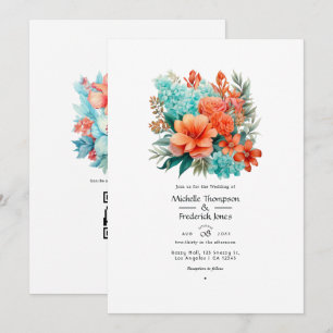 Invitación Boda floral turquesa y coral