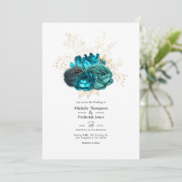 Invitación Boda floral turquesa y dorada