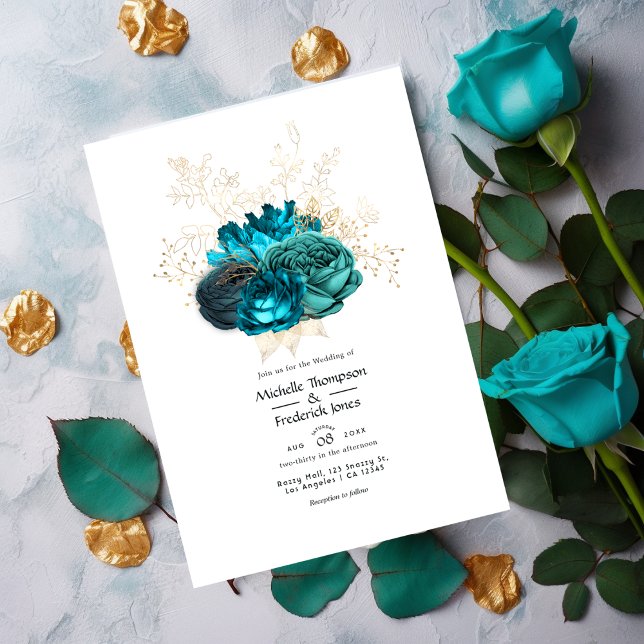 Invitación Boda floral turquesa y dorada (Subido por el creador)
