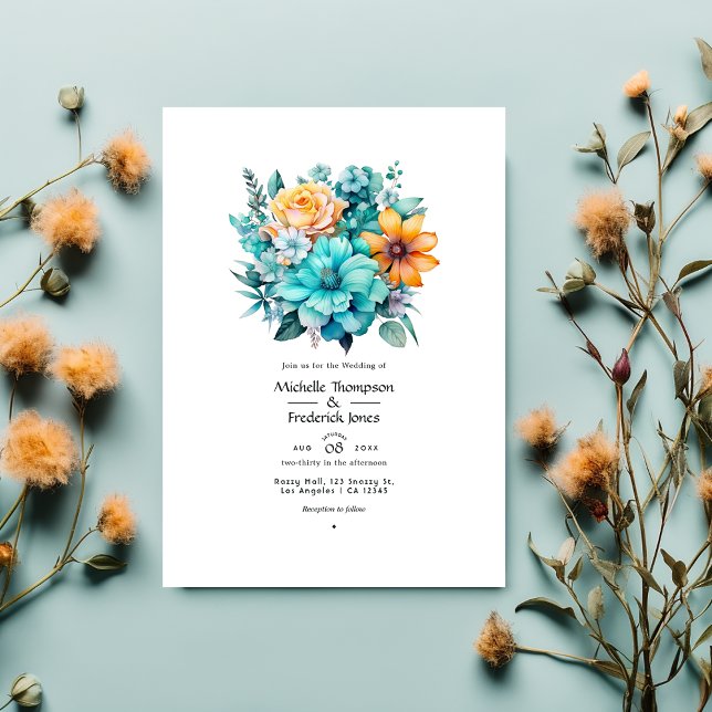 Invitación Boda floral turquesa y patina (Subido por el creador)