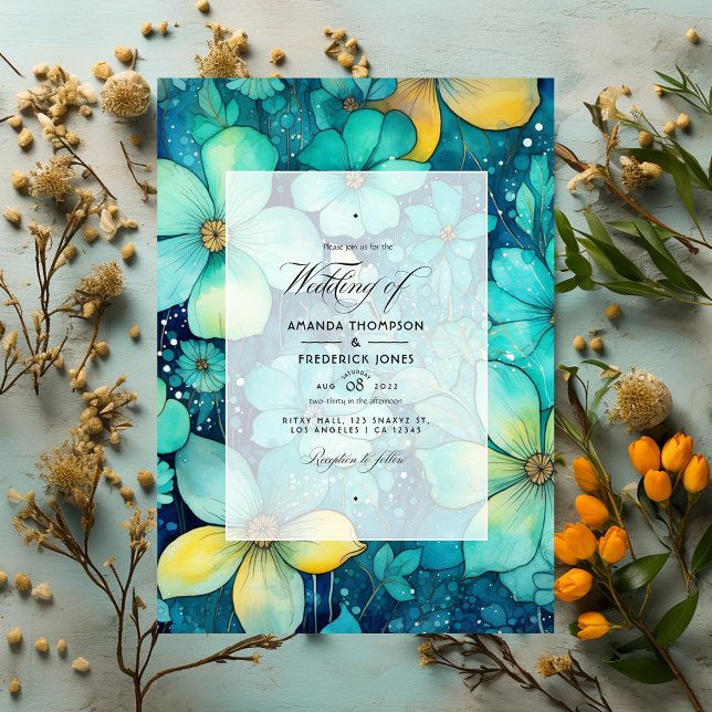 Invitación Boda floral turquesa y patina (Subido por el creador)
