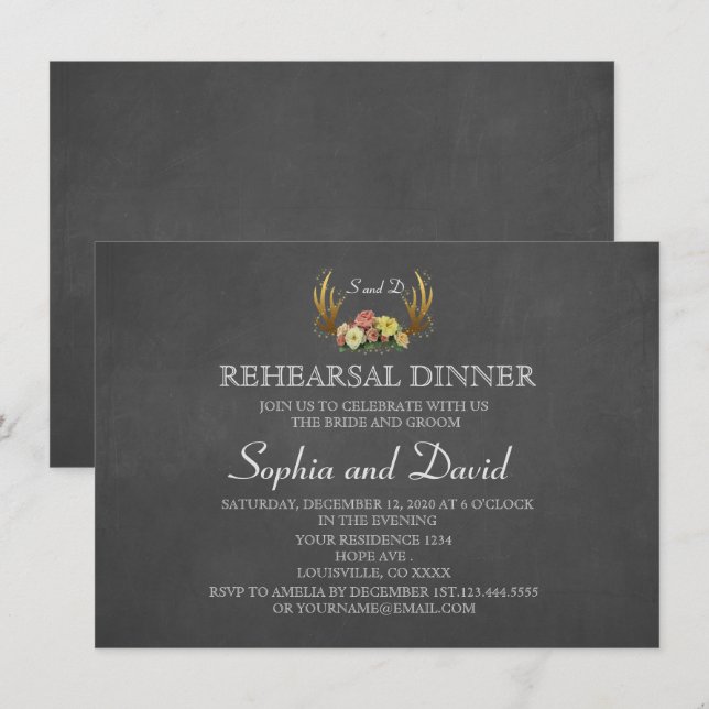 Invitación Boda floral único para la cena (Anverso / Reverso)