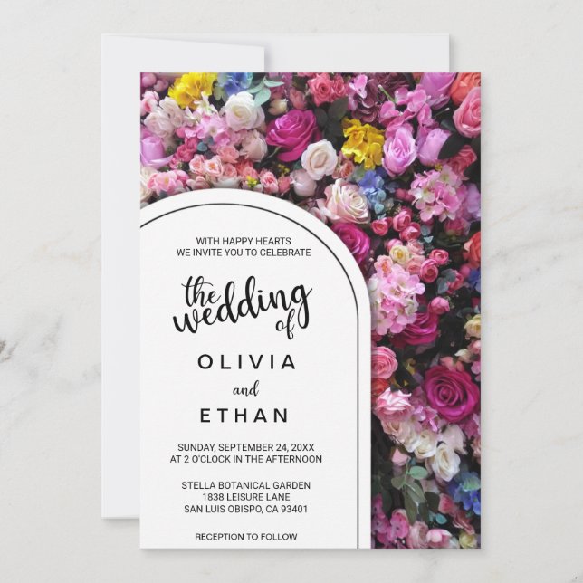 Invitación Boda floral veraniego elegante rosa con flores (Anverso)