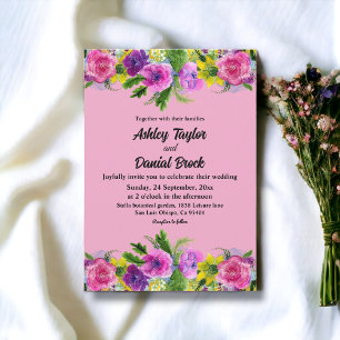 Invitación Boda floral veraniego romántico de flores de Rubor