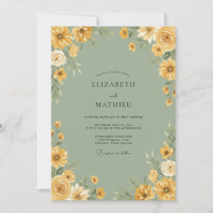 Invitación Boda Floral Verde Amarillo