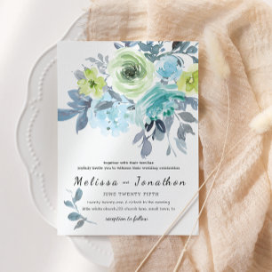 Invitación Boda floral verde amarillo azul claro